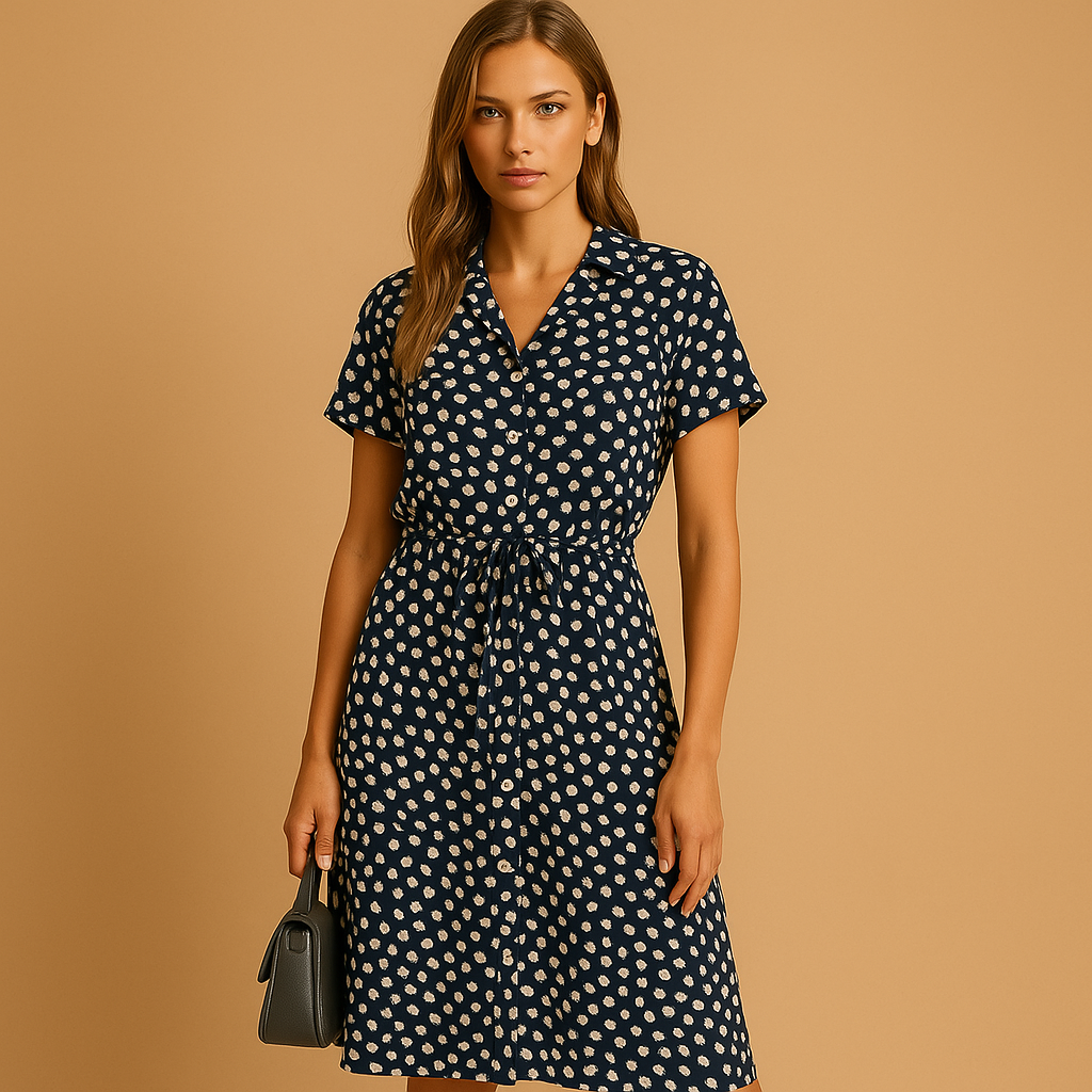 Elegante midi-jurk voor dames met korte mouwen en flatterende pasvorm, ideaal voor formele gelegenheden, werk of dagelijks gebruik