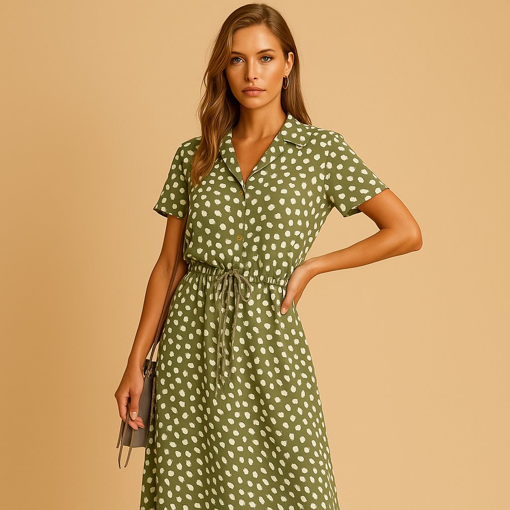 Elegante midi-jurk voor dames met korte mouwen en flatterende pasvorm, ideaal voor formele gelegenheden, werk of dagelijks gebruik