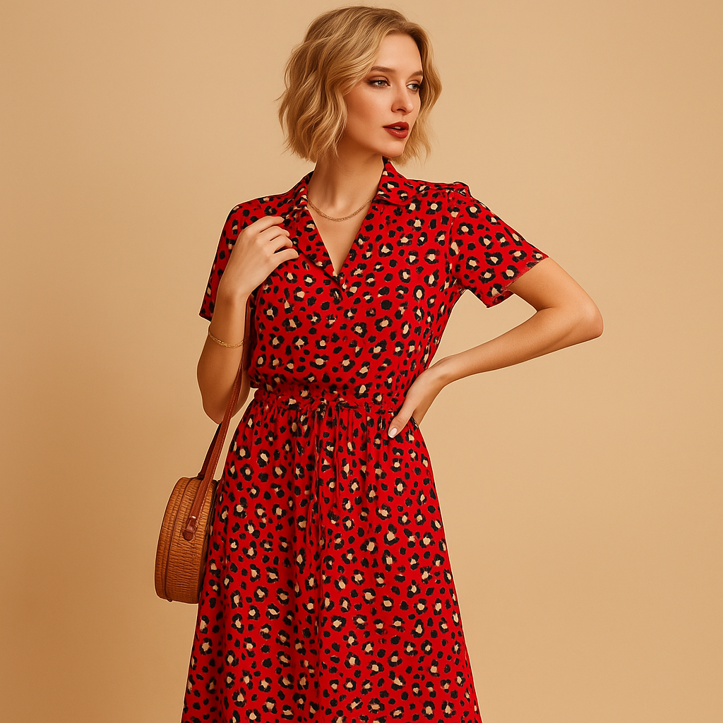 Elegante midi-jurk voor dames met korte mouwen en flatterende pasvorm, ideaal voor formele gelegenheden, werk of dagelijks gebruik