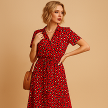 Elegante midi-jurk voor dames met korte mouwen en flatterende pasvorm, ideaal voor formele gelegenheden, werk of dagelijks gebruik