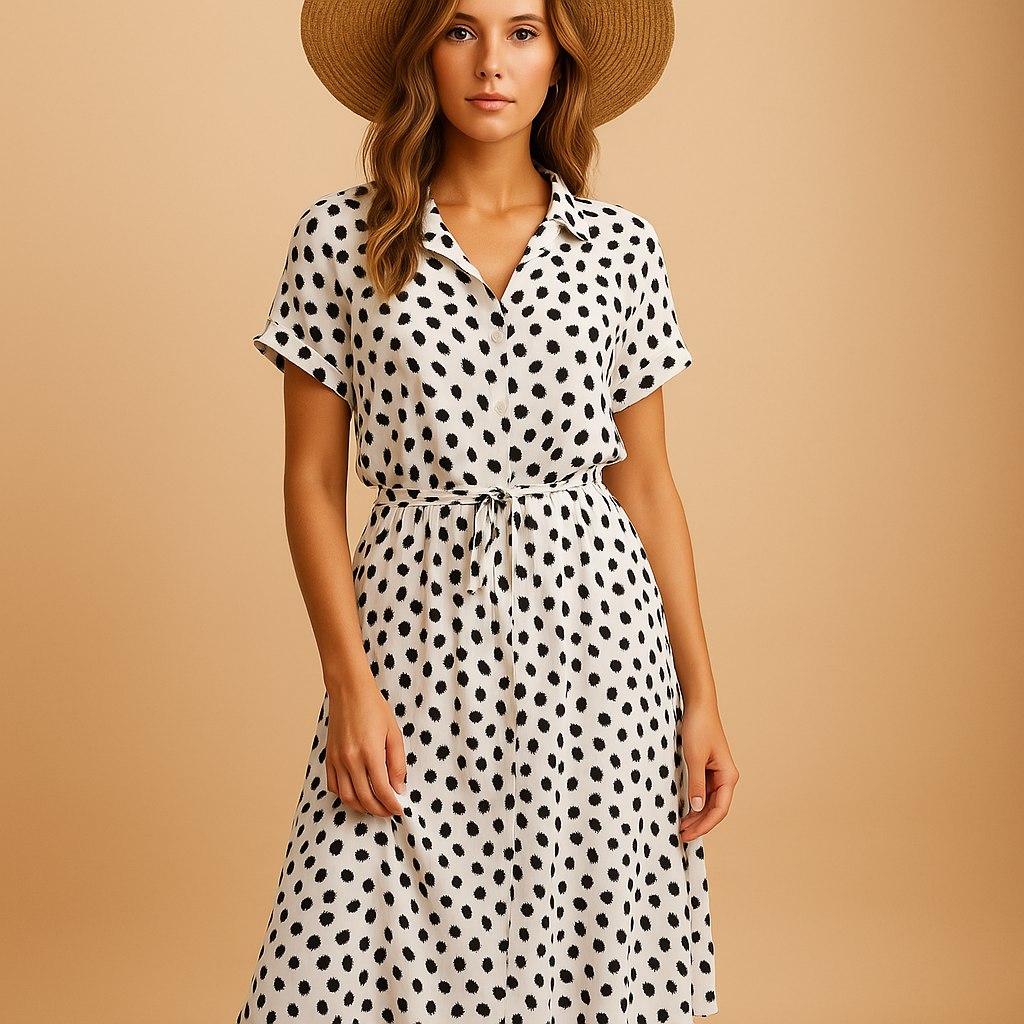 Elegante midi-jurk voor dames met korte mouwen en flatterende pasvorm, ideaal voor formele gelegenheden, werk of dagelijks gebruik