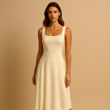Elegante mouwloze effen jurk voor dames met minimalistische snit en flatterende pasvorm, ideaal voor casual en formele gelegenheden.