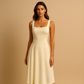 Elegante mouwloze effen jurk voor dames met minimalistische snit en flatterende pasvorm, ideaal voor casual en formele gelegenheden.