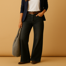 Elegante rechte damesbroek in blauw en grijs, perfect voor formele gelegenheden, werk en casual chique outfits.