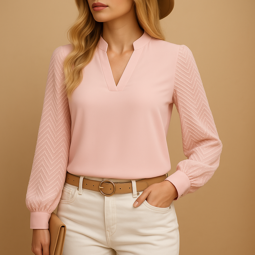 V-hals dames top met vloeiende pasvorm en elegante uitstraling, perfect voor werk of casual outfits in elk seizoen
