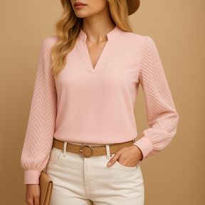 V-hals dames top met vloeiende pasvorm en elegante uitstraling, perfect voor werk of casual outfits in elk seizoen
