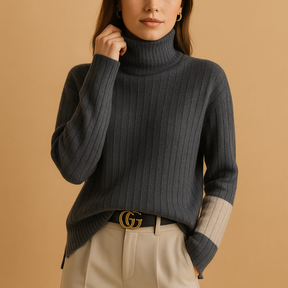 Gebreide damestrui met hoge col en lange mouwen, ademend en zacht voor werk, casual en laagjeslooks van herfst tot lente.