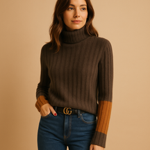Gebreide damestrui met hoge col en lange mouwen, ademend en zacht voor werk, casual en laagjeslooks van herfst tot lente.