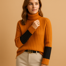 Gebreide damestrui met hoge col en lange mouwen, ademend en zacht voor werk, casual en laagjeslooks van herfst tot lente.