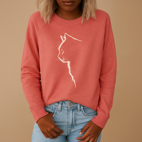 Gebreide damestrui met kattenprint in zachte katoenmix, verkrijgbaar in zwart, blauw, grijs, groen en roze. Perfect voor casual en thuisgebruik.