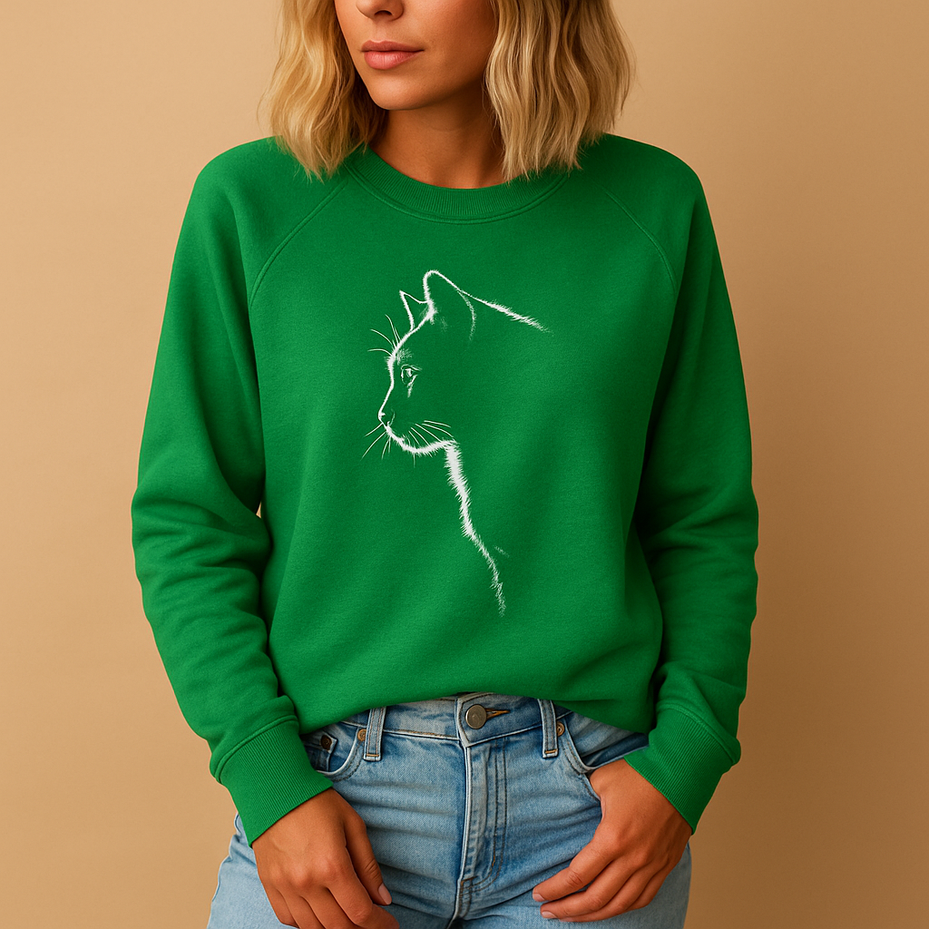 Gebreide damestrui met kattenprint in zachte katoenmix, verkrijgbaar in zwart, blauw, grijs, groen en roze. Perfect voor casual en thuisgebruik.v