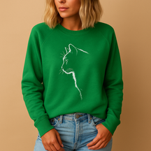 Gebreide damestrui met kattenprint in zachte katoenmix, verkrijgbaar in zwart, blauw, grijs, groen en roze. Perfect voor casual en thuisgebruik.v