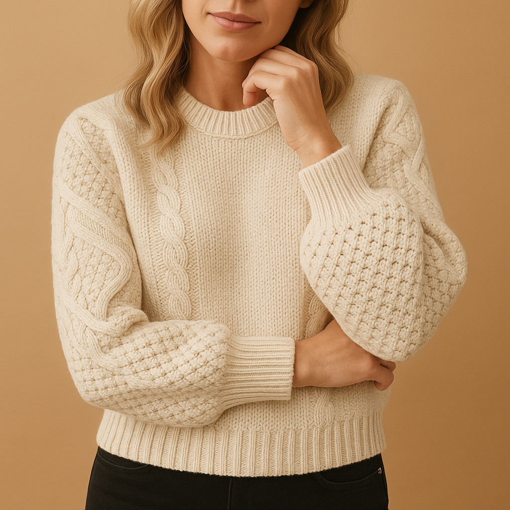 Gebreide damestrui met ronde hals en lange mouwen, zacht en ademend voor casual, werk- en avondlooks in koelere seizoenen.