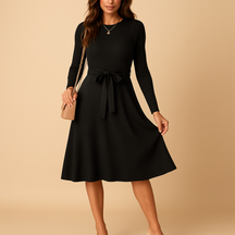 Gebreide herfstjurk voor dames met riem, ronde hals en lange mouwen – perfect voor casual chique gelegenheden of knusse herfstavonden.