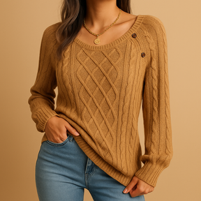 Elegante gebreide trui voor dames met lange mouwen en geribde textuur, perfect voor herfst- en winteroutfits.