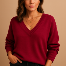 Casual damestrui met diepe V-hals en zachte rekbare knit, ideaal voor dagelijks gebruik en gelaagde looks