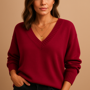 Casual damestrui met diepe V-hals en zachte rekbare knit, ideaal voor dagelijks gebruik en gelaagde looks