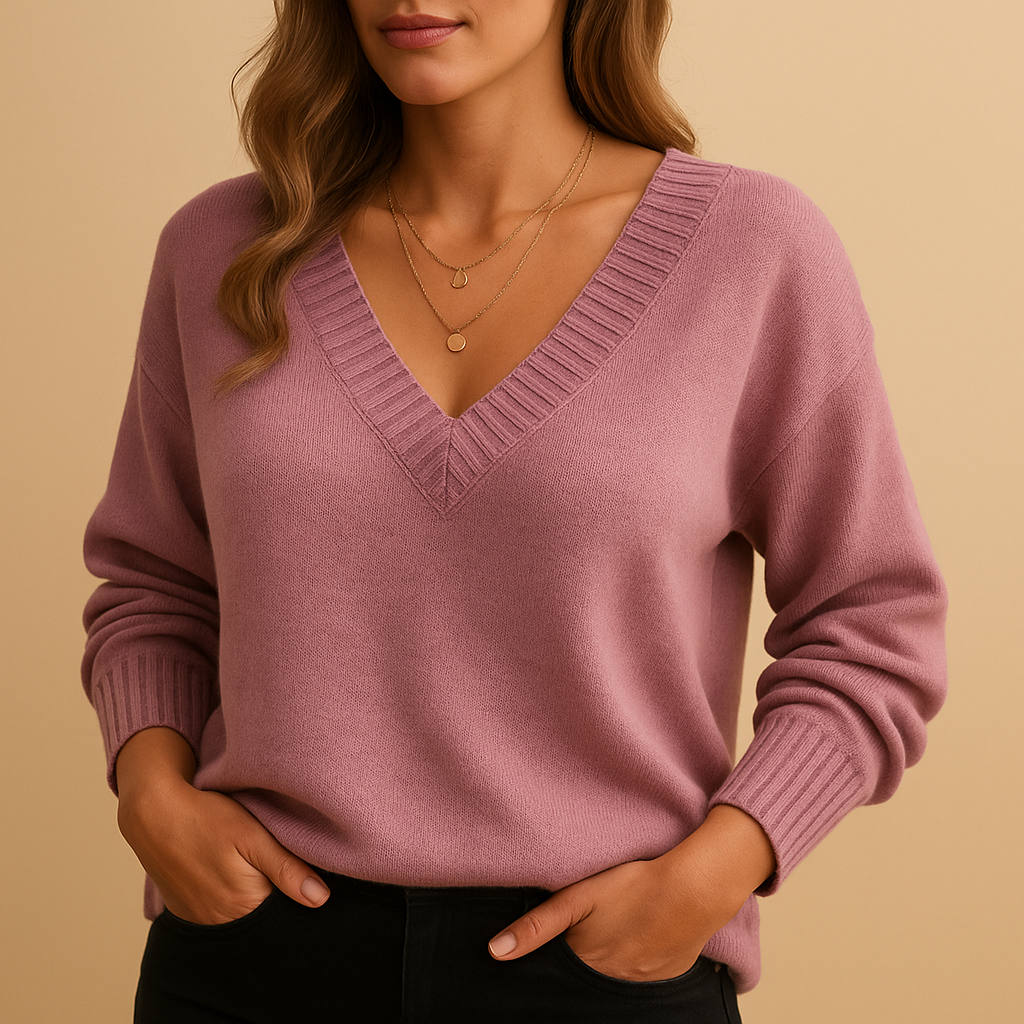 Casual damestrui met diepe V-hals en zachte rekbare knit, ideaal voor dagelijks gebruik en gelaagde looks