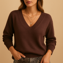 Casual damestrui met diepe V-hals en zachte rekbare knit, ideaal voor dagelijks gebruik en gelaagde looks