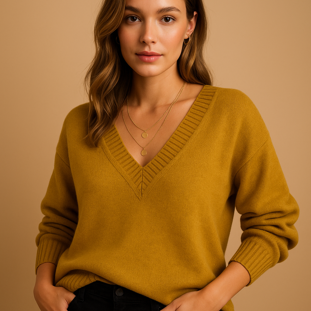 Casual damestrui met diepe V-hals en zachte rekbare knit, ideaal voor dagelijks gebruik en gelaagde looks
