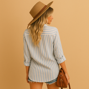 Gestreepte blouse voor dames met klassieke pasvorm en tijdloos ontwerp, geschikt voor werk, dagelijks gebruik en formele outfits