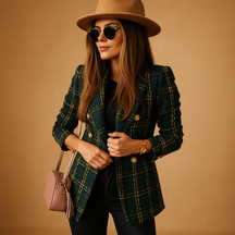 Elegante getailleerde damesblazer van hoogwaardige stofmix, perfect voor kantoor, formele afspraken en casual chique stijlen.