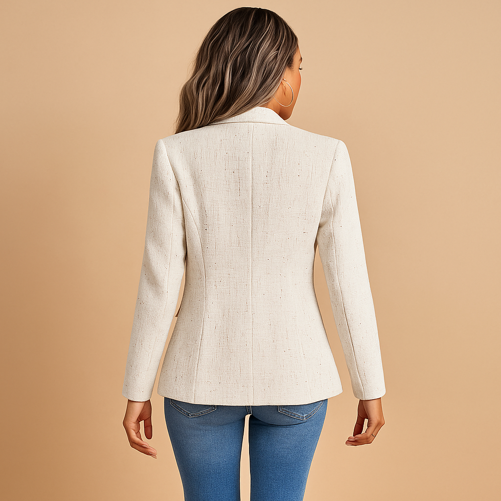 Dames blazer met reverskraag en getailleerde pasvorm, ideaal voor werk en stijlvolle dagelijkse outfits.
