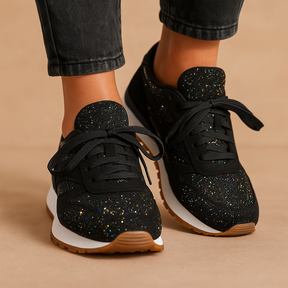 Glitter sneakers voor dames met pailletten en vetersluiting, ideaal voor een feestelijke en stijlvolle look.