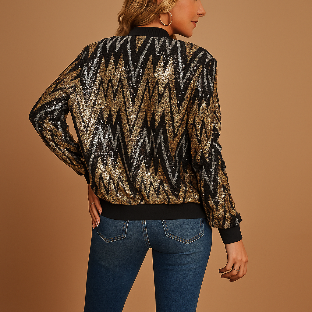 Gouden statement jas voor dames met elegante pasvorm, kraag en zakken. Ideaal voor dagelijks gebruik, sociale events en semi-formele gelegenheden.