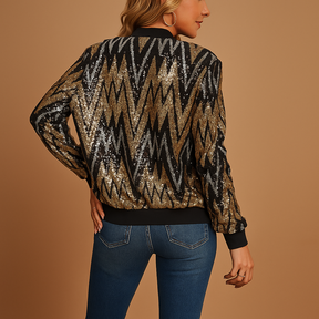 Gouden statement jas voor dames met elegante pasvorm, kraag en zakken. Ideaal voor dagelijks gebruik, sociale events en semi-formele gelegenheden.