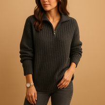 Half-zip damestrui met colkraag in regular fit, ideaal voor kantoor, casual dagen of elegante laagjes in elk seizoen