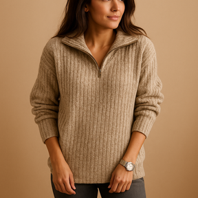 Half-zip damestrui met colkraag in regular fit, ideaal voor kantoor, casual dagen of elegante laagjes in elk seizoen