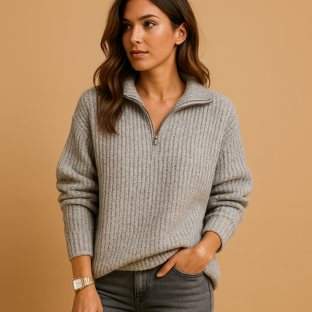 Half-zip damestrui met colkraag in regular fit, ideaal voor kantoor, casual dagen of elegante laagjes in elk seizoen