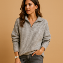 Half-zip damestrui met colkraag in regular fit, ideaal voor kantoor, casual dagen of elegante laagjes in elk seizoen
