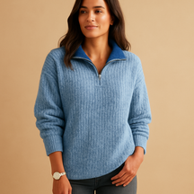 Half-zip damestrui met colkraag in regular fit, ideaal voor kantoor, casual dagen of elegante laagjes in elk seizoen