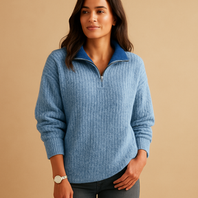 Half-zip damestrui met colkraag in regular fit, ideaal voor kantoor, casual dagen of elegante laagjes in elk seizoen