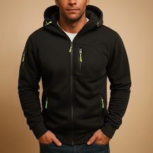 Heren hoodie met rits en capuchon, verkrijgbaar in meerdere kleuren. Comfortabel en veelzijdig voor casual en sportieve outfits in de herfst en winter.