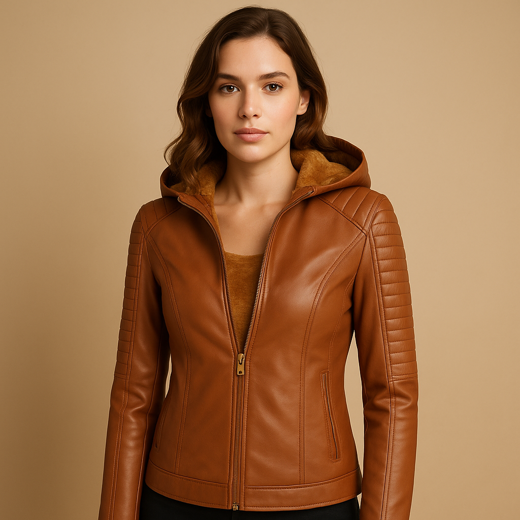 Damesjas met capuchon en gouden details in regular fit, ideaal voor casual en smart casual outfits in de herfst en lente.