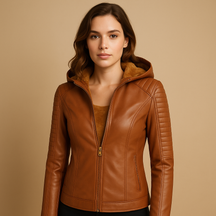 Damesjas met capuchon en gouden details in regular fit, ideaal voor casual en smart casual outfits in de herfst en lente.