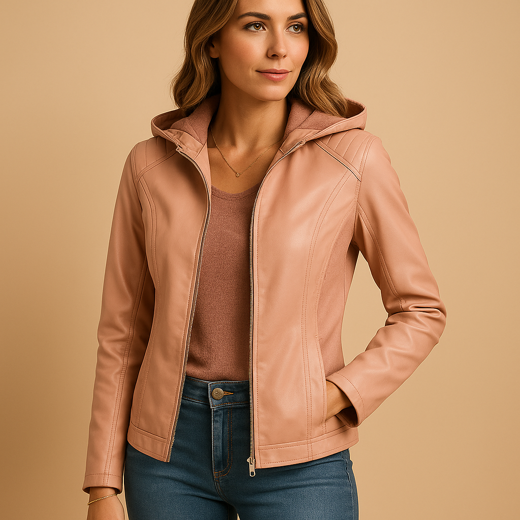 Damesjas met afneembare capuchon, gouden ritsdetails en regular fit, ideaal voor casual en smart casual looks in lente en herfst.