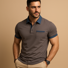 Poloshirt voor heren in marineblauw met klassieke pasvorm, ideaal voor zowel casual als nette gelegenheden