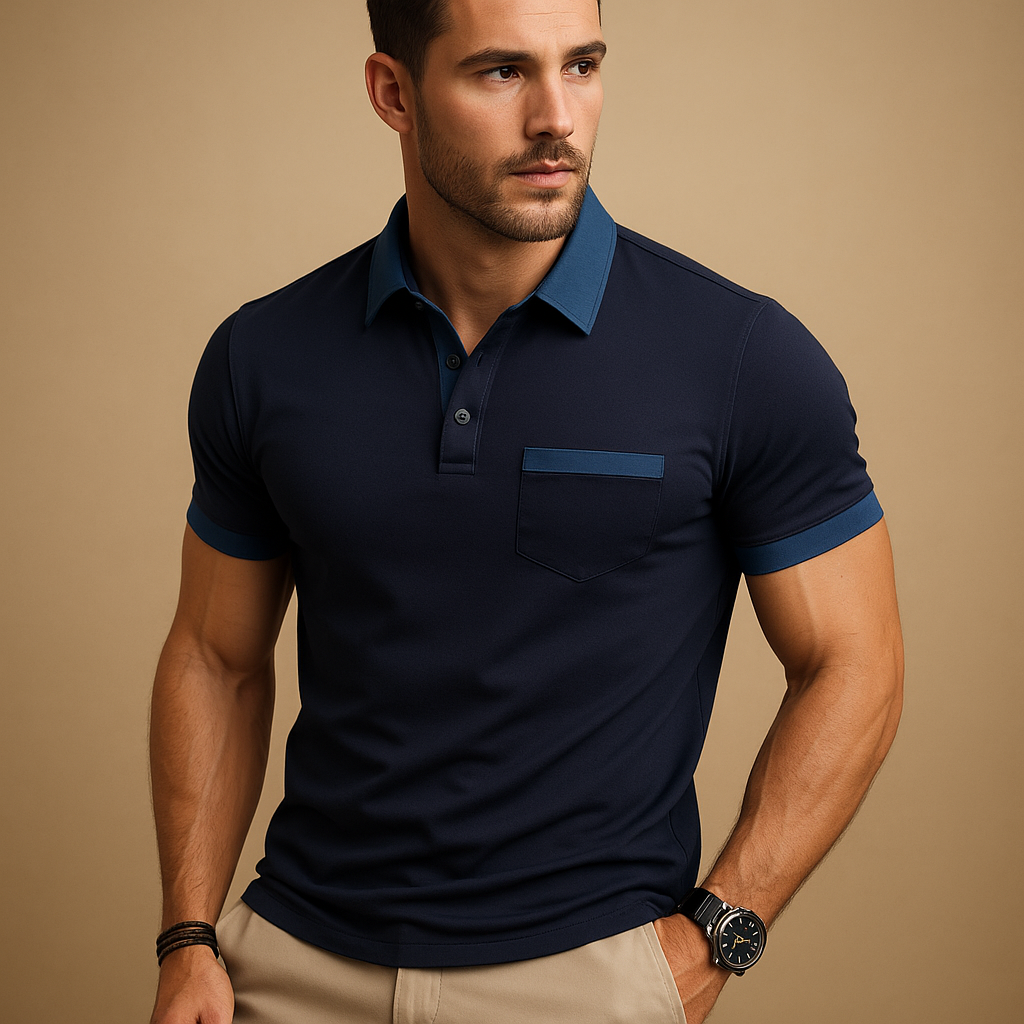 Poloshirt voor heren in marineblauw met klassieke pasvorm, ideaal voor zowel casual als nette gelegenheden