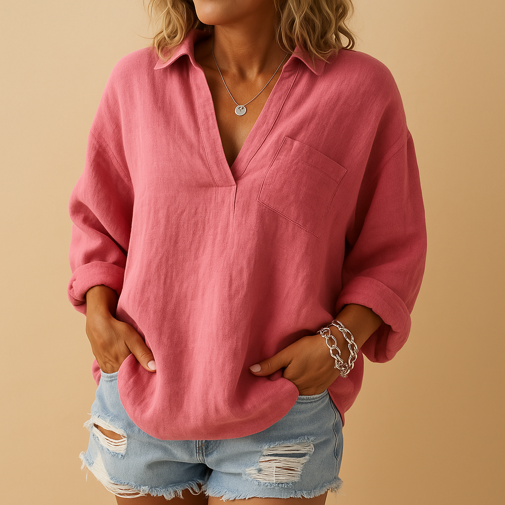Tijdloze damesblouse met elegante snit en comfortabele pasvorm, ideaal voor werk, casual outfits of formele gelegenheden