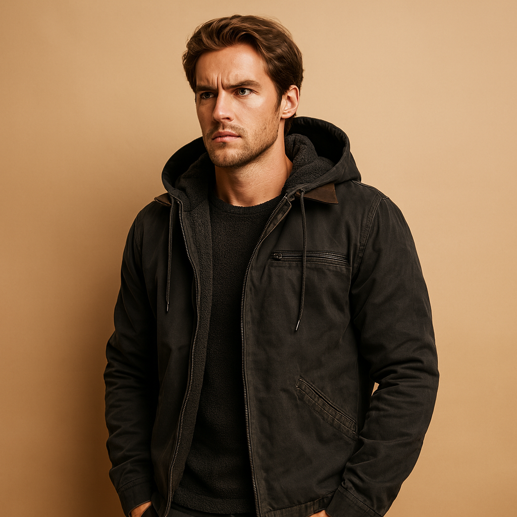Klassieke winterjas voor heren met capuchon, zachte voering en tijdloos design, perfect voor koude dagen en outdoor-activiteiten.