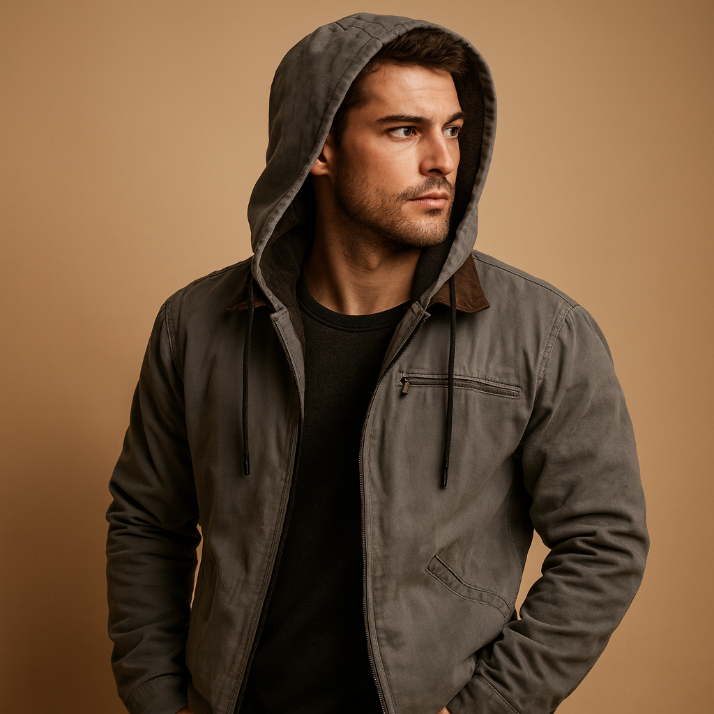 Klassieke winterjas voor heren met capuchon, zachte voering en tijdloos design, perfect voor koude dagen en outdoor-activiteiten.