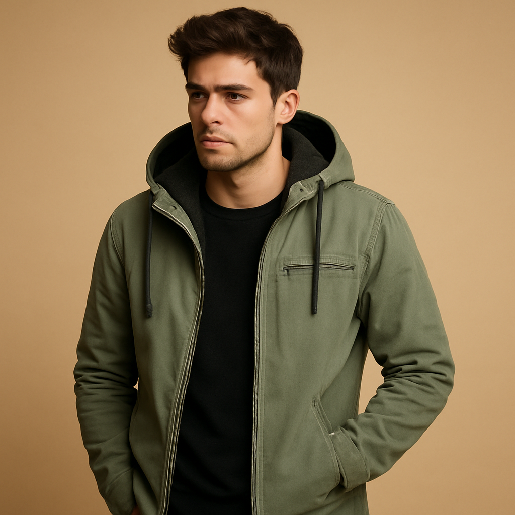 Klassieke winterjas voor heren met capuchon, zachte voering en tijdloos design, perfect voor koude dagen en outdoor-activiteiten.