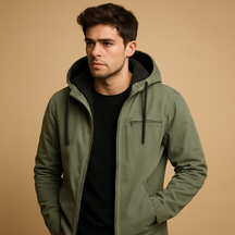 Klassieke winterjas voor heren met capuchon, zachte voering en tijdloos design, perfect voor koude dagen en outdoor-activiteiten.