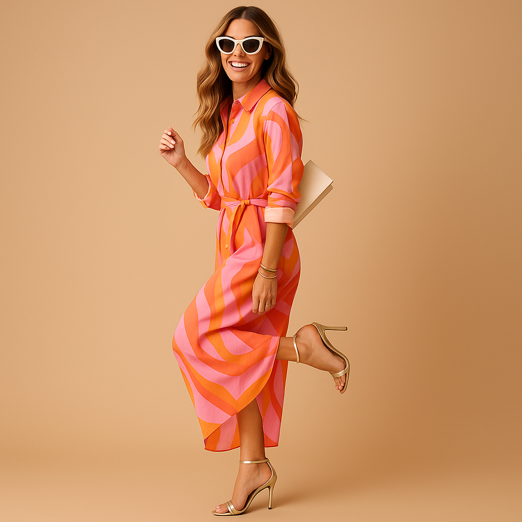 Lichte dames zomerjurk met kleurrijk patroon en comfortabele pasvorm, ideaal voor strand, feestjes en zomerse uitjes