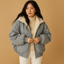 Korte winterjas met capuchon voor dames in zwart, blauw en wit, met warme voering en moderne pasvorm voor dagelijks gebruik in koude dagen.