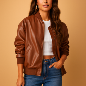 Lang dames baseball jack in varsity-stijl met getailleerde pasvorm, ideaal voor winterse casual en citylooks.